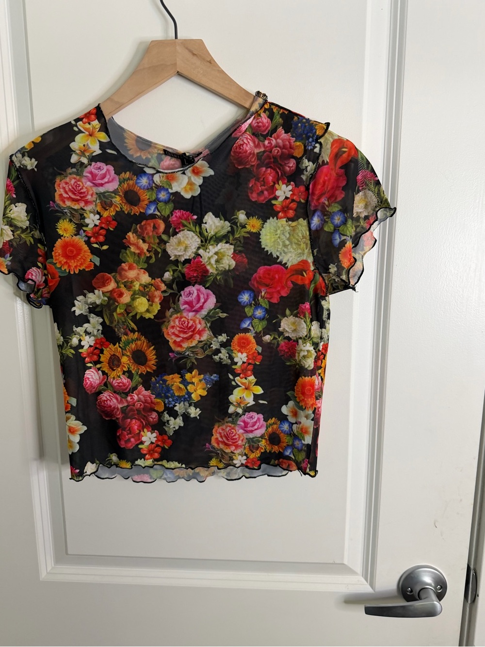 Dolls Kill Black Floral Sheer Mesh Crop Top